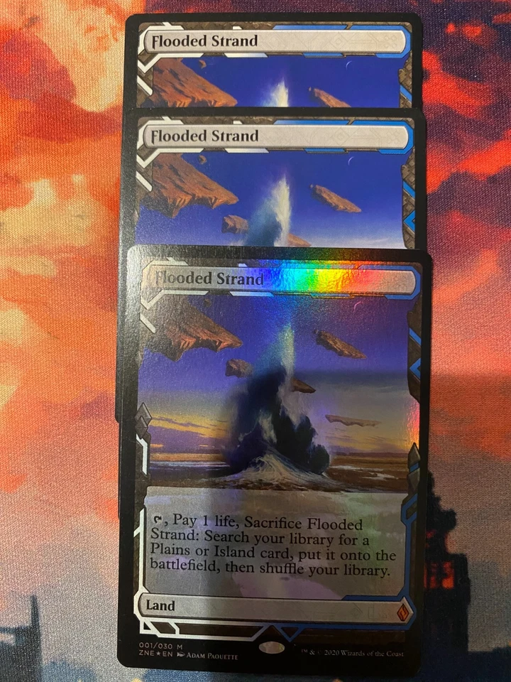 MTG Zendikar Rising Expeditions Flooded Strand x 3, One Foil - Image 1 of 1