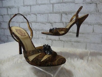 $100 Hale Bob коричневый пейсли золото драгоценностями с ремешками каблуки туфли 7 новый H226 - Изображение 1 из 4