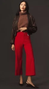Anthropologie The Colette Cropped Wide-Leg Pants by Maeve 26p New red - Picture 1 of 5