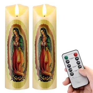 2 Pcs Flameless LED Prayer Candle Real Wax Baptism Candle Set Devotion Religi... - Picture 1 of 6