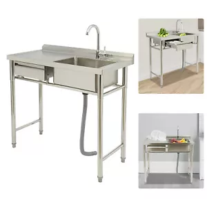 Tavolo Preparazione Lavello Cucina Commerciale con Rubinetto Acciaio Inox Scomparto Destro - Foto 1 di 13