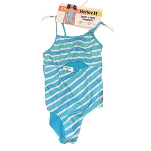 Hurley Girl's One Piece Open Mid Drift Ribbed Swimsuit 5/6 - Picture 1 of 3