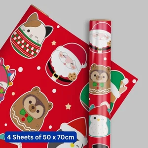 Squishmallow Christmas Wrapping Paper 4 Sheets & 4 Tags Gift Wrap 70x50cm Sheets - Picture 1 of 4