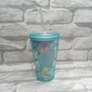 Starbucks 2022 Iridescent Mermaid Scales Blue Tumbler 16oz Grande Straw Cold Cup - Picture 1 of 4