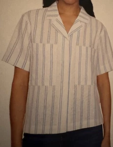 Buffalo Women's Linen Blend Coastal Stripe Short Sleeve Top size L (12-14) NWT - Picture 1 of 2