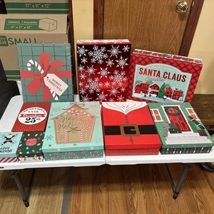 Lot of 9 Holiday Style Hotstamp Print Box, Empty Christmas Sturdy Gift Boxes NWT - Picture 1 of 11