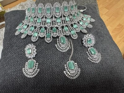 Bollywood Indisch Pakistanisch American Diamond Bridel Set - Bild 1 von 2