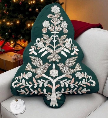 Pottery Barn Teen Jolly Christmas Tree Pillow 17" NWT Sequins Doves Holiday - Image 1 of 4