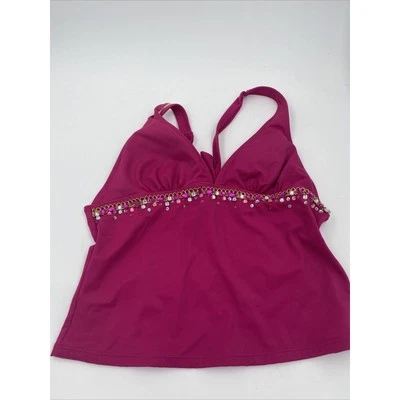 Newport News Pink Y2K Tankini Swim Top Halter Top Lycra Bikini Top Size 12 - Image 1 of 4