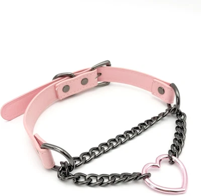 Gargantilla de cuero negro para mujer, corazón hecho a mano cadena deslizante gargantilla cuello largo Foto 1 de 4