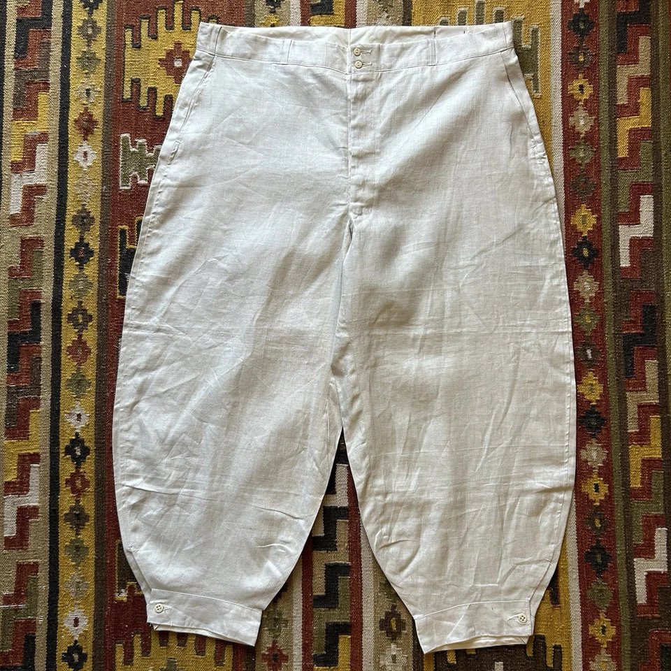 Pantalones Globo Lino Antiguos Años 20 Deadstock Pantalones Con Cinturas en el Tobillo Talla 41 Foto 1 de 4