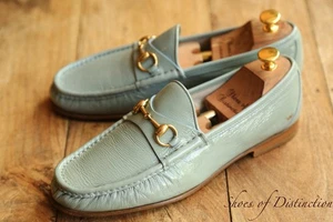 Gucci Blue Patent Leather Brass Bit Shoes Loafers Men's UK 8.5 US 9.5 EU 42.5 - Picture 1 of 11