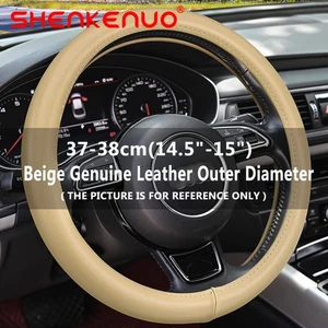 Cubierta de volante de coche de 15" (38 cm) de cuero genuino para Toyota nueva hágalo usted mismo beige - Imagen 1 de 11