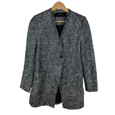 Zara Basic Collection Textured Knit Tweed Blazer Jacket Medium Blue Office Chic - Image 1 of 4