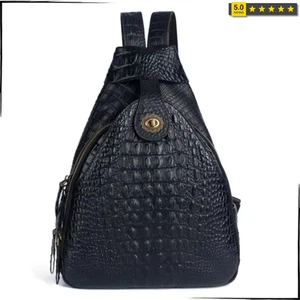Backpack Shoulder Bag Chest Travel GENUINE LEATHER Pockets Casual Daily Handbag - Picture 1 of 18
