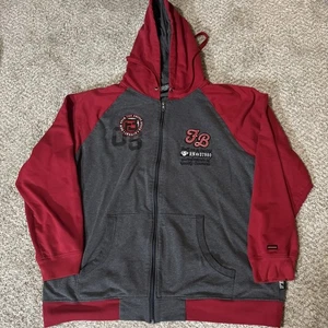 Fubu Legacy Hoodie Mens XXL Gray Red Full Zip Sweatshirt Built On Legacy Logo - Picture 1 of 7
