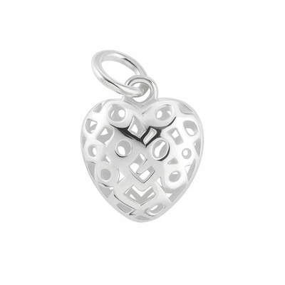 Ciondolo A Cuore In Argento Sterling Con Design Intagliato Lucido - Immagine 1 di 4