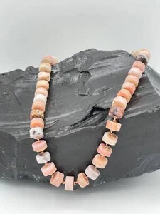 Aurora Pink Opal Bead Necklace, 20" Chunky Peruvian Pink Opal and Gold Beaded - Picture 1 of 7