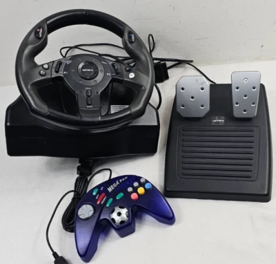 Steering Wheel with Foot Pedals For Ps2 & Xbox 4gamers + MEGAPAD Controller - Image 1 of 4