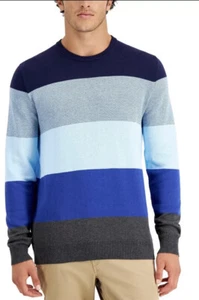 Herren blau Farbblock Club Zimmer Baumwolle Rundhalsausschnitt Urlaub Pullover Geschenk - Bild 1 von 4