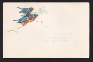 1960 Blue Birds on branch Happy Christmas Day postcard - Picture 1 of 2