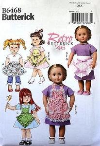 VINTAGE RETRO 40'S RUFFLED FULL HALF APRONS DRESS FOR 18" DOLL PATTERN B6468 NEW - Imagen 1 de 8