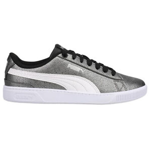 Puma Vikky V3 Glitz Lace Up  Youth Girls Silver Sneakers Casual Shoes 38470101