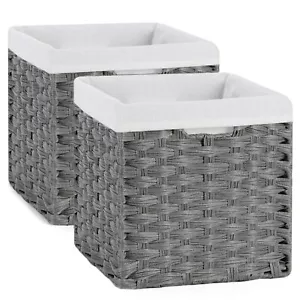 Wicker Baskets For Shelves Waterproof Imitation Wicker Cube Storage Bins With Li - Picture 1 of 9