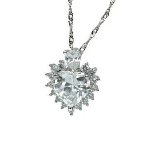 WHITE GOLD FINISH Created Diamond Clear Classic Heart Cut Cluster Design Pendant - Picture 1 of 6