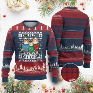 Childless Cat Lady Ugly Christmas Sweater BG - Picture 1 of 2