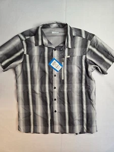 Camicia Columbia Uomo Large L Omni Shade Bottoni Nero Grigio Plaid Manica Corta - Foto 1 di 9