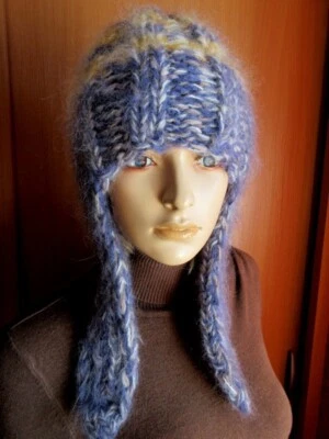 Ручной вязки Mohair толщиной зимняя шляпа в полоску - Изображение 1 из 4