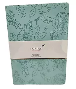 Papyrus Notebook Set Pack Of 3 Lined Pages Embossed Green Lavender & White New - Picture 1 of 12