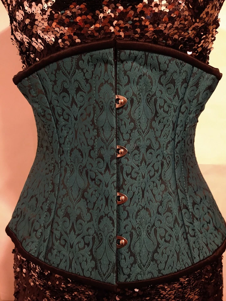 Nova amostra! 411 Brocado Verde Padrão 22" Underbust Aço Duplo Espartilho Desossado - Imagem 1 de 2