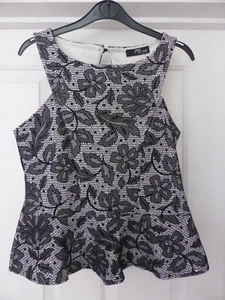 Jane Norman Size 10 Flock Lace Peplum Top Bodice Cream with Black leaf BNWT - Picture 1 of 6