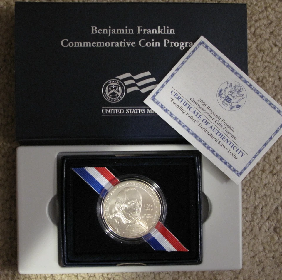 2006 BENJAMIN FRANKLIN FOUNDING FATHER COMMEMORATIVE UNCIR SILVER DOLLAR  - Image 1 of 1