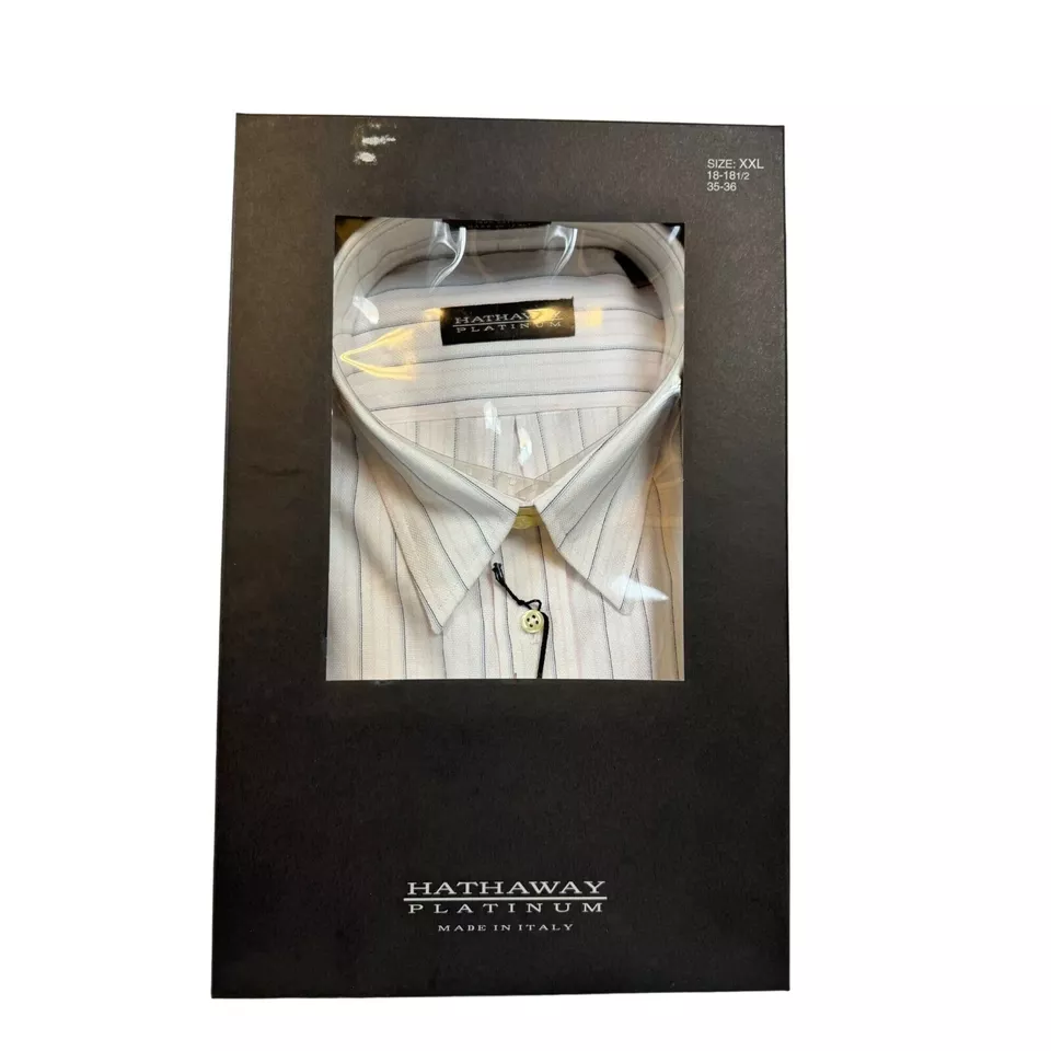 Hathaway Platinum Men's White Striped Cotton Shirt w Blue & Pink Stripes 18-18.5 - Image 1 of 1