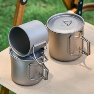 Titanium Folding Handle Coffee Water Cup Ti Mug 200-750ML Outdoor Travel Camping - Picture 1 of 12