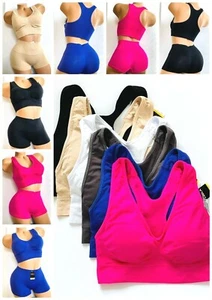 2-6PCS Women's Top Sports Bra & Shorts High Waisted Fitness Gym Workout Yoga Set - Picture 1 of 12