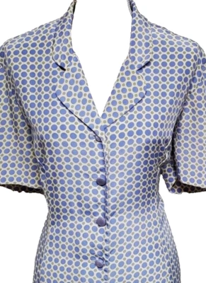 Leslie Fay maxi dress 10 Summer blue/green polka dot button up flowy trendy - Image 1 of 4