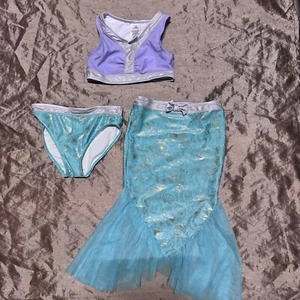 Disney Store girl size 7/8 Ariel Swimsuit Skirt Deluxe 3 pc Little Mermaid tail - Picture 1 of 10