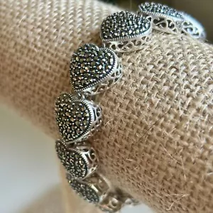 Vintage Estate Sterling Silber Markasit Herz Armband 7,5" 925 Thailand - Bild 1 von 7