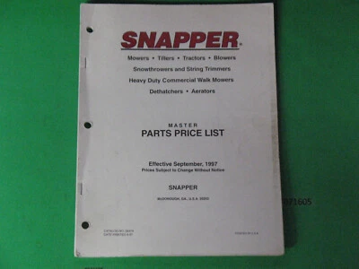 usado septiembre 1997 SNAPPER distribuidor piezas lista de precios libro manual Foto 1 de 4