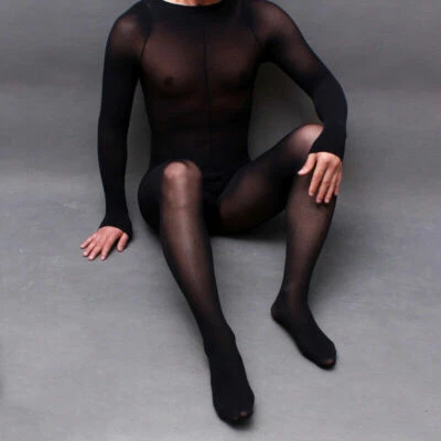 NEU 220lbs Unisex Velvet Bodystocking Sheer Bodyhose Langarm Bodysuit Catsuit - Bild 1 von 4