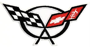 🔥CHEVROLET CHEVY CORVETTE CHECKERED FLAGS Iron On Embroiderd Patch 4"x 2" WHITE - Picture 1 of 1