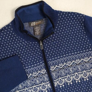 Eddie Bauer Sport Royal Blue/White embroidered 100% Merino Wool zip cardigan XLT - Picture 1 of 9