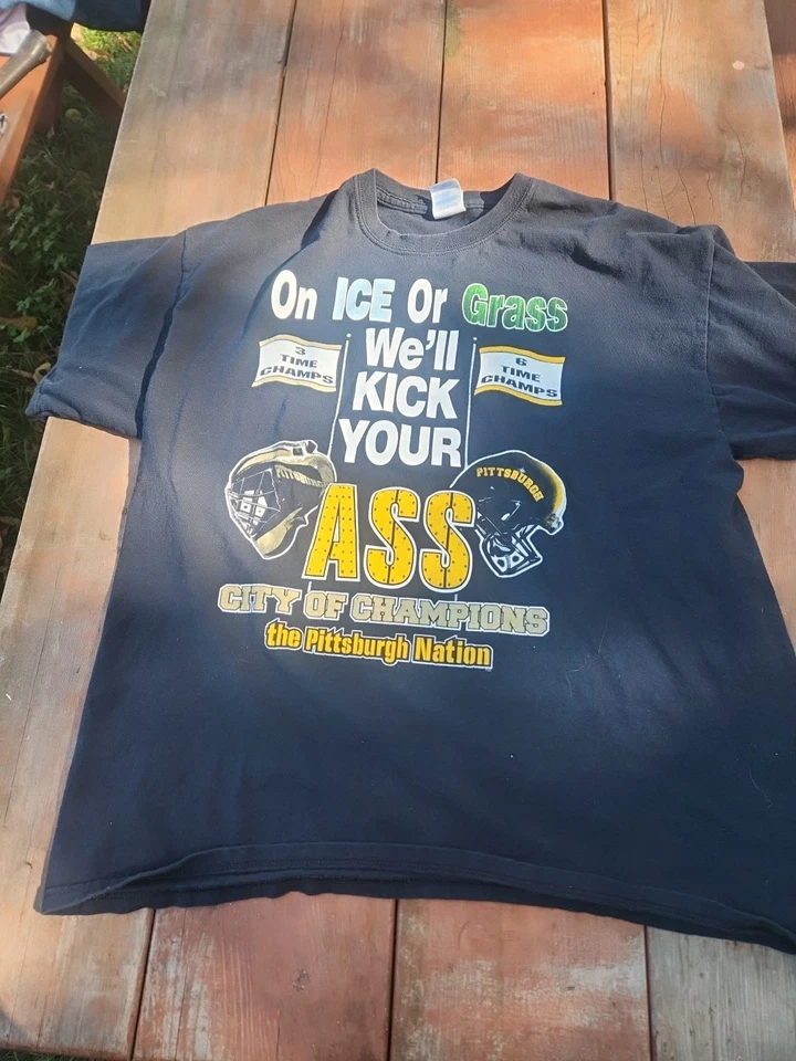 Camiseta negra vintage Pittsburgh Steelers Penguins para hombre XL Ice Or Grass Champions Foto 1 de 4