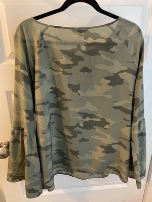 Banana Republic Womens XL  Semi Sheer Bell Sleeve Camo camouflage Top Blouse - Image 1 of 4