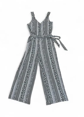 Derek Heart Jumpsuit Womens Sz M Floral Paisley Black Pink Tie Hoops Boho Y2K - Image 1 of 4