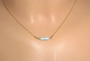 Zarte Halskette Gold Biwa-Zuchtperle Walze Zylinder Brautschmuck  - Bild 1 von 7